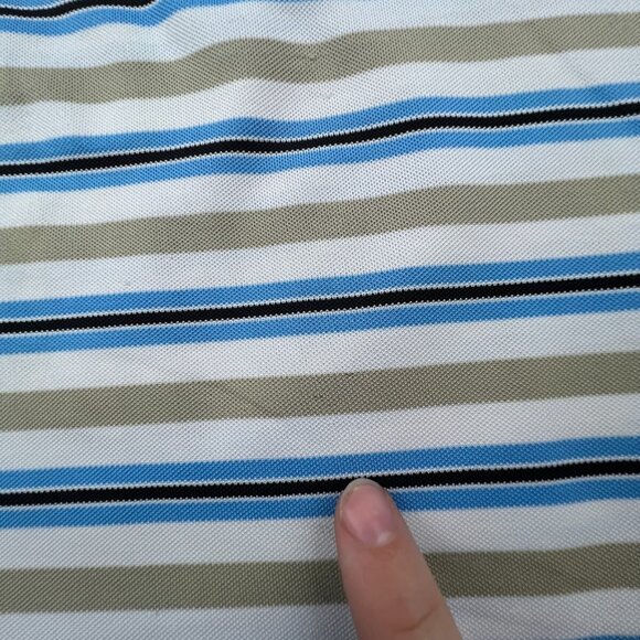 Footjoy Polo Shirt Mens Large Blue Beige Striped Short Sleeve Amelia Island Club - Picture 9 of 16